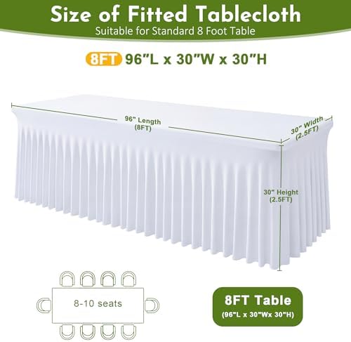 4Pack White Spandex Tablecloth for 8FT Rectangle Table,Table Skirt - Image 2