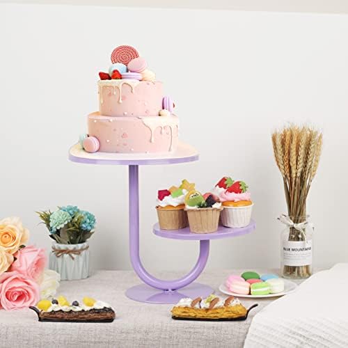 2 Tier Cake Stand, Metal Cupcake Stand Dessert Display Trays of 10/8 Inch, Tall Cake Stand for Wedding, Baby Shower, Home Decor, Throw Events and Parties (Purple) - Image 3