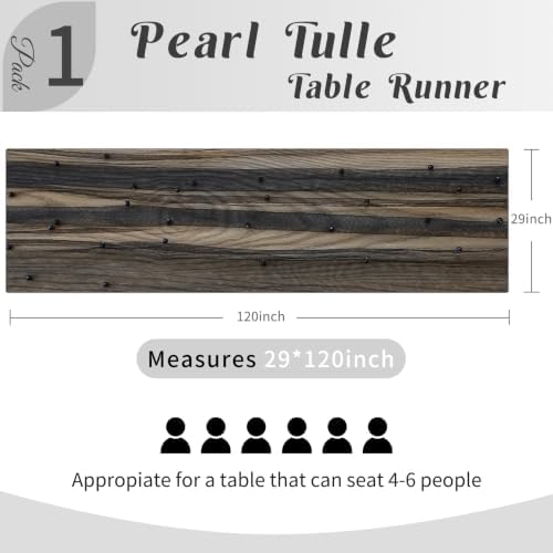 Set of 6 Pearl Table Runner 29 x 120 Inch Tulle Fabric Lace Table Runners for Bridal Shower Birthday Party Wedding Arch Dessert Table Decor(Black) - Image 3