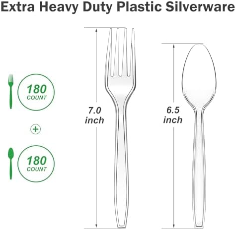 Dealusy 360 Count Extra Heavy Duty Clear Plastic Forks and Spoons - Image 2