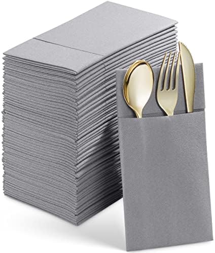 Disposable Linen-Feel Dinner Napkins With Flatware Pocket, Gay, 50-Pack by SERVIETTO