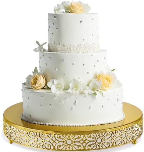 Wenqik 18 Inch Cake Stand, Metal Round Cake Stands Set with Modern Design White Dessert Display Cupcake Stands Plates Fruit Serving Tray for Wedding Birthday Baby Shower Party (Gold) by Wenqik