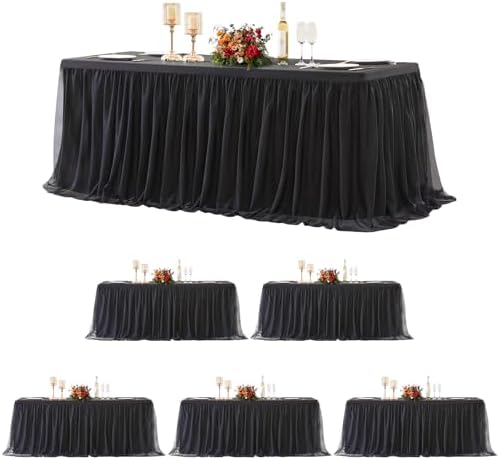 Suppromo 6 Pack Black Tulle Tablecloths for 6 Foot Rectangular Tables, 6ft Black Rectangle Table Cloths, Wrinkle Free Table Cover with Tutu Skirt for Wedding Birthday Party Banquet Buffet Decorations by Suppromo