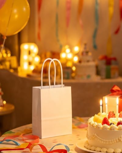 qiqee 200-Packs White Paper Gift Bags with Handles Bulk 4.5"x2.5"x6" Mini Size Paper Bags Multiple Uses - Image 6