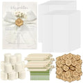 100 Sets Wedding Invitation Kit, Pre-Folded Vellum Jackets for 5x7 Invitations Accessories Wax Seal Stickers Ribbon & Dried Flowers for DIY Wedding Invites by Fanuk
