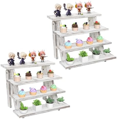 Wooden Cupcake Stand for 24 Cupcakes, 4 Tier Cupcake Display Stand Rustic Tiered Display Stand Dessert Table Display Set Cupcake Stand for Baby Shower Decorations Birthday Party Supplies Perfume Display(White 2Pcs) by Fumingpal