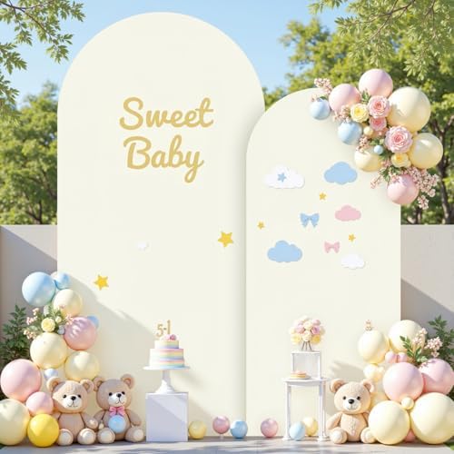 Ivory Arch Cover Set of 2 Spandex 7.2 and 6ft Ivory Arch Backdrop Cover Wedding Arch Stand Covers for Bridal Shower Wedding Baby Shower Birthday Party Ceremony Banquet Photo Arched Background - Image 4