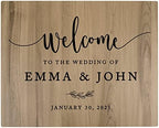 Andaz Press Large Wooden Welcome Sign for Wedding, Rustic Welcome Sign 16" x 20" Custom Names & Date Minimal Woodland Wedding Signage English Oak MDF Wood Finish Wedding Reception Indoor Outdoor Signs by AndazPress