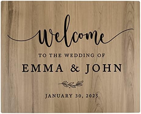 Andaz Press Large Wooden Welcome Sign for Wedding, Rustic Welcome Sign 16" x 20" Custom Names & Date Minimal Woodland Wedding Signage English Oak MDF Wood Finish Wedding Reception Indoor Outdoor Signs by AndazPress