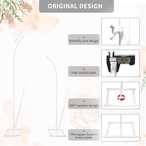 Metal Wedding Arch Stand,Set of 2 Curved Top Arch Backdrop Stand Wedding Arches for Ceremony Birthday Anniversary Baby Shower Floral Stand Background Decoration (White,7.8FT & 6.7FT) - Image 4