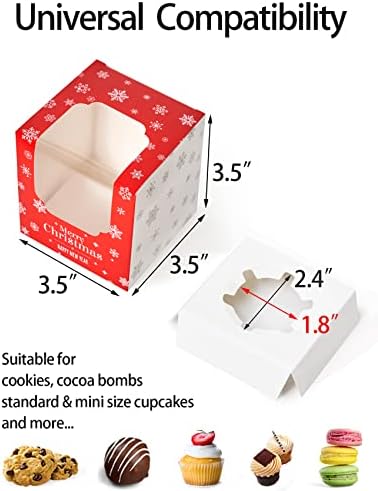 Happyhiram 200 Pack Christmas Red Cupcake Boxes with Inserts and Window - Image 3