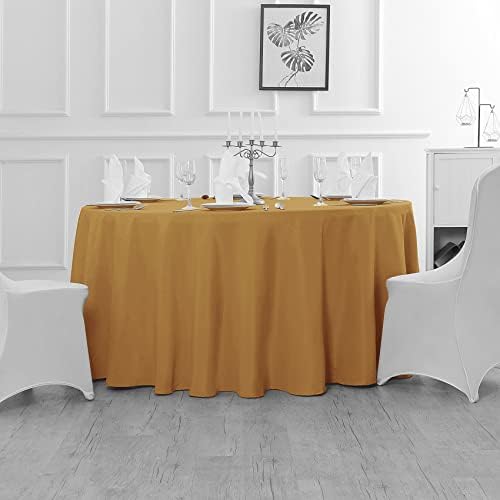 Fokitut 2 Pack Waterproof Round Tablecloth, 108 Inch, Stain Resistant and Wrinkle Polyester Table Cloth, Fabric Table Cover for Kitchen Dining, Wedding, Party, Holiday Dinner-Gold - Image 5