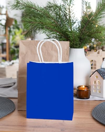 qiqee 100PCS Gift Bag with Handles Bulk Diamond Blue Paper Bags Multiple Uses (8.3"x3"x6"inch Small Size) - Image 6