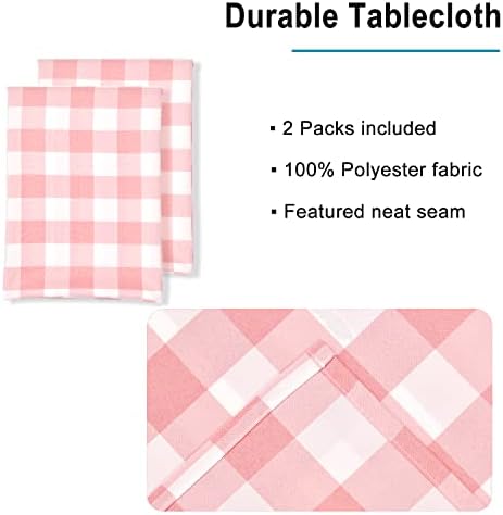 Hiasan Plaid Tablecloth 2 Pack, 54 x 108 inch, Peach Pink and White - Image 3