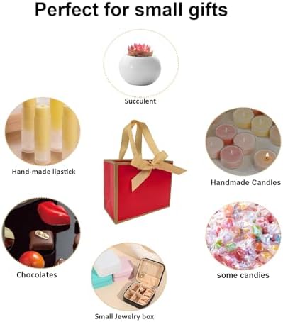 TKSBAG 50 PCS Small Red Gold Gift Bags with Bow Ribbon - 6.4x3.1x5.1 Inch Thank You Bags with Handles, Bulk for Baby Shower, Bridal Shower, Wedding, Party Favors, Mother's Day - Image 4