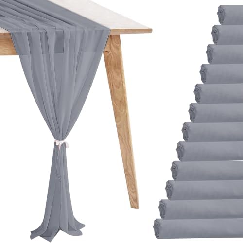 12 Pack Dusty Blue Table Runner 10ft Romantic Chiffon Table Runner for Wedding Baby Shower and Birthday Party Cake Table Decorations(120 x 12 in) by Unknown