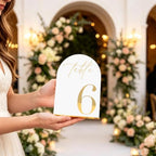 HOODO White Arch Acrylic Wedding Table Numbers 1-15 with Stands, 5"x7" Arched Acrylic Signs with 3D Gold Numbers, White 3D Table Numbers for Wedding Reception - Image 5