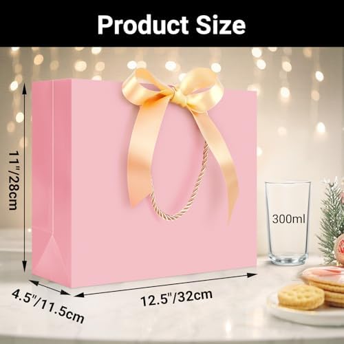 EUSOAR Pink Gift Bags with Ribbon Bow, 50pcs 12.5"x4.5"x11" Thank You Gift Bags with Handles, Large Gift Wrap Treat Bags Bulk for Wedding Baby Shower Birthday Anniversary Holiday Party - Image 2