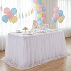 QueenDream 108in White Tutu Table Skirt Rectangle Tables or Round Tables Bridal Shower Tulle Tablecloth for Baby Shower Girls Parties Cake Dessert Table Decorations Ruffle Table Skirting - Image 4