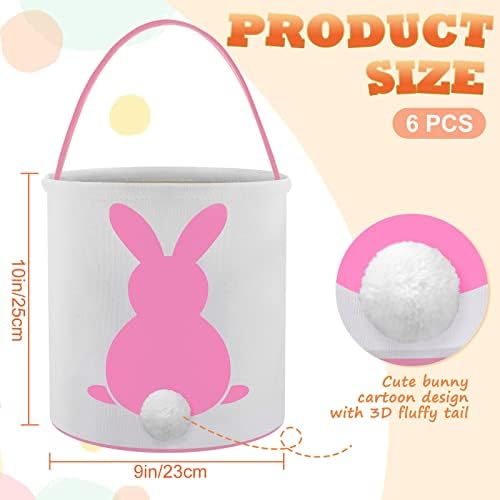 Honeydak 6 PCS Easter Basket for Kids, Cute Bunny Canvas Tote Bucket - Image 2