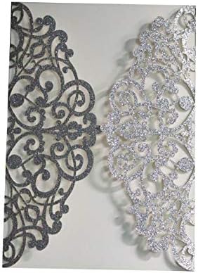 100pcs Silver Glitter Wedding Invitations Cards Covers,7"x4.9" - Image 4