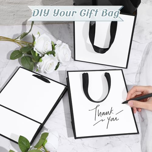 Yeaqee 50 Pcs Metallic Paepr Gift Bags Bulk with Handles,White Black - Image 3