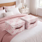 2 Pack Pink Floral Storage Bin with Lids, 15x10x10 Inch - Image 3