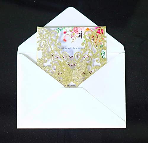 50sets Glitter Laser Cut Lace Flora Wedding Invitation Cards with Butterfly and Envelopes for Bridal Shower Engagement Quinceañera Wedding Invite (Whole Set, Glitter Gold) - Image 4