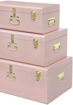 Vixdonos Decorative Box Set of 3 Metal Trunks Chest with Safety Lock Clasp for Treasure Organization and Home Dorm Decor,26.8x16.5x11Inches - Image 3