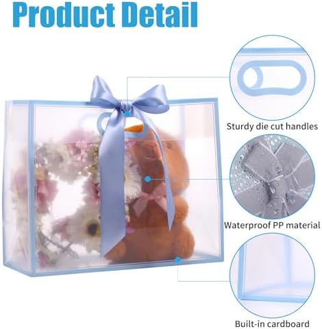 GAWBYET 24 Pcs Clear Plastic Gift Bags with Handles,Blue - Image 3