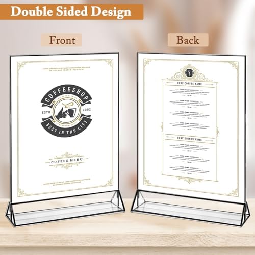 Floroom 6 Pack 8.5x11 Inch Clear Acrylic Sign Holders, Black Border Double-Sided Vertical Picture Frames & Display Stands for Table Numbers, Photos, Menus, Flyers, Weddings, Parties & Events - Image 4