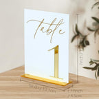 Acrylic Wedding Table Numbers 1-10 with Stands, 5"x7" White Acrylic Signs with Gold Mirror Fonts, White and Gold 3D Table Numbers for Wedding Reception, Anniversary, Event - Image 2