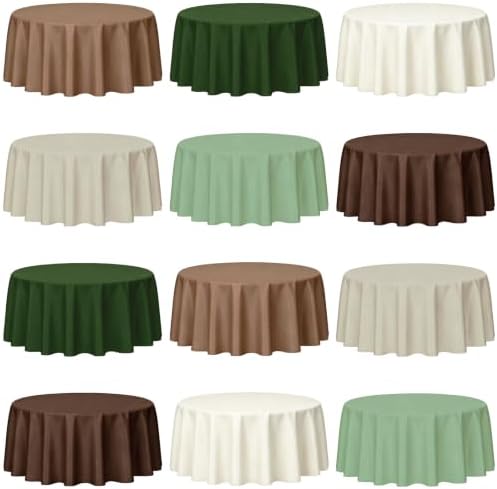 12 Pack Woodland Round Plastic Tablecloth, 84" Disposable Table Cover by Unknown