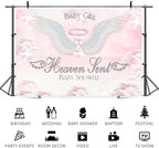 10x7ft Baby Shower Backdrop Baby Girl Heaven Sent Photography Background White Wings Clouds Pink Sky Paradise Princess Girls Party Banner Decorations Newborn Gender Reveal Photo Booth Prop - Image 5