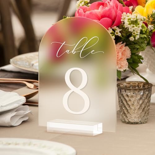 Frosted Arch Table Numbers for Wedding, 5x7 Inch Acrylic Table Numbers 1-10 with Stands, Frosted Acrylic Arch Tabletop Sign with Holder for Centerpiece, Reception, Wedding, Party, Event - Image 7