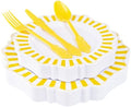 COLOSUS 150PCS White Yellow Plastic Plates, Party Plates and Silverware set by COLOSUS