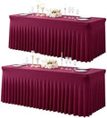 Burgundy Table Cloth for 6 Foot Rectangle Tables Fitted Stretch Spandex Table Cover with Skirt 6ft Baby Shower Birthday Party Banquet Ruffle Burgundy Tablecloth Wedding Table Cloths Desk Skirt, 2 Pack by LittleFunny