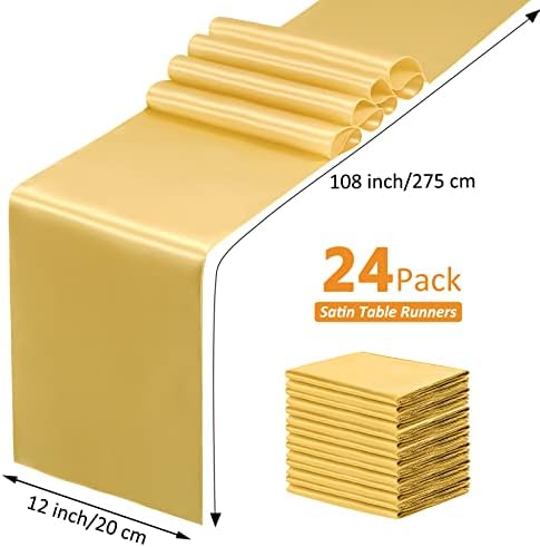 SiinvdaBZX 24 Pcs Gold Satin Table Runner 12 x 108 inches Long - Image 4