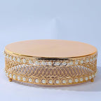 3 Gold Pearl Beaded Metal Cake Stands Mirror Top Wedding Party Events Reception Catering Home Decorations Supplies - Image 7