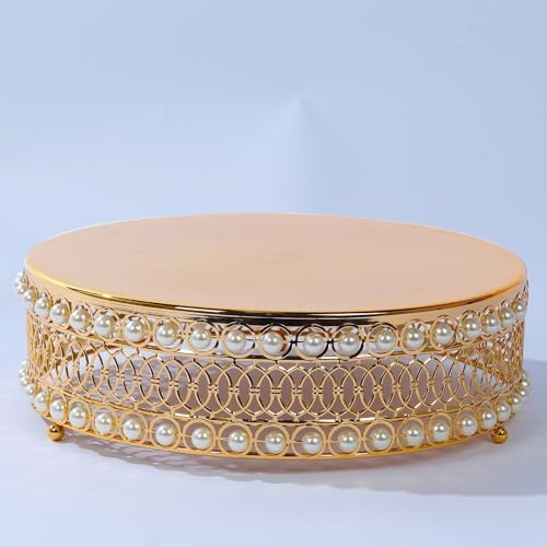 3 Gold Pearl Beaded Metal Cake Stands Mirror Top Wedding Party Events Reception Catering Home Decorations Supplies - Image 7