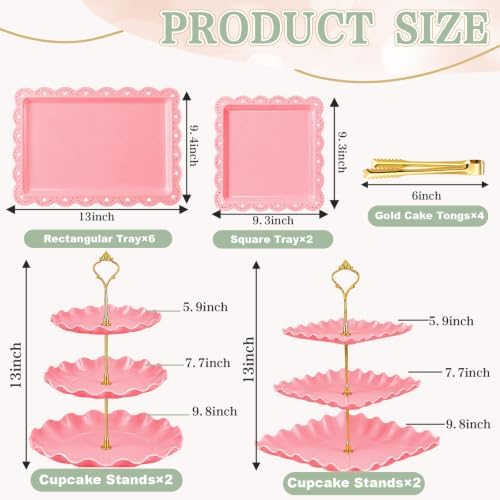 Remerry 16 Pcs Dessert Table Display Set 3 Tier Cake Stands, Pink - Image 3