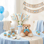 4 Sets 125 Pcs Bear Baby Shower Table Centerpiece with Bear Stuffed Animals Blue Dried Pampas Grass Artificial Flower Plastic Vase for Boho Wedding Bridal Reveal Birthday Baby Shower Decor - Image 4
