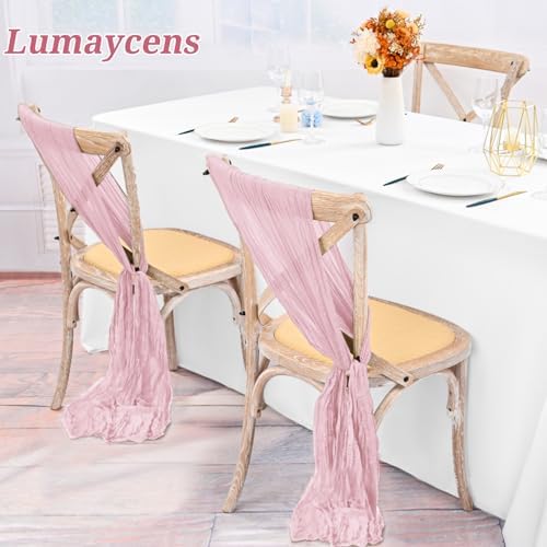 50 PCS Cheesecloth Chair Sashes Bows Wedding Aisle Decorations Chair Ribbon Ties Back Sash for Wedding Party Events Banquet Chair Cover Decoration (Light Pink) - Image 5
