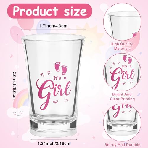 60 Sets Baby Shower Acrylic Shot Glasses It's a Girl Clear Shot Glasses Bulk with Thank You Card Organza Bags Boy Girl Theme Party Gift Tea Party Favor Thank You Gifts for Guests Gender Reveal - Image 2