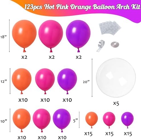 Hot Pink Orange Balloon Garland Arch Kit, 122pcs Pink and Orange Purple Tropical Balloons Arch Kit for Birthday Baby Shower Party Supplies Summer Beach Hawaiian Luau Aloha Party Decorations - Image 4