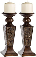 Creative Scents Schonwerk Brown Pillar Candle Holder Set of 2- Crackled Mosaic Design- Functional Table Decorations- Centerpieces for Dining/Living Room- Best Wedding Gift by CreativeScents