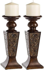 Creative Scents Schonwerk Brown Pillar Candle Holder Set of 2- Crackled Mosaic Design- Functional Table Decorations- Centerpieces for Dining/Living Room- Best Wedding Gift by CreativeScents