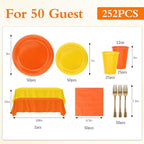 Yellow and Orange Plastic Party Plates Set for Fall Thanksgiving Serves 50 - Image 3