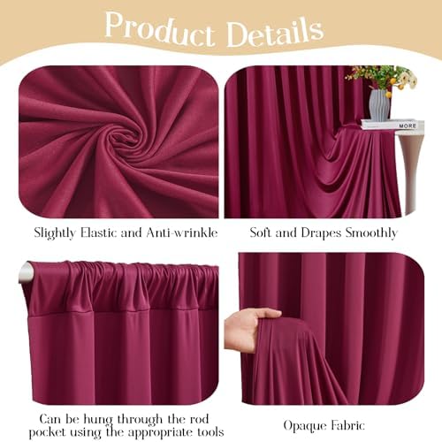 20ft x 10ft Burgundy Backdrop Curtains, Burgundy Drapes for Backdrop Fabric - Image 4