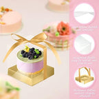 Gerrii 100 Pcs Clear Plastic Individual Cupcake Boxes 3.5" Single Cupcake Containers Transparent Ornament Gift Box with Inserts and Ribbon for Wedding Baby Shower Party Favor(Gold) - Image 3